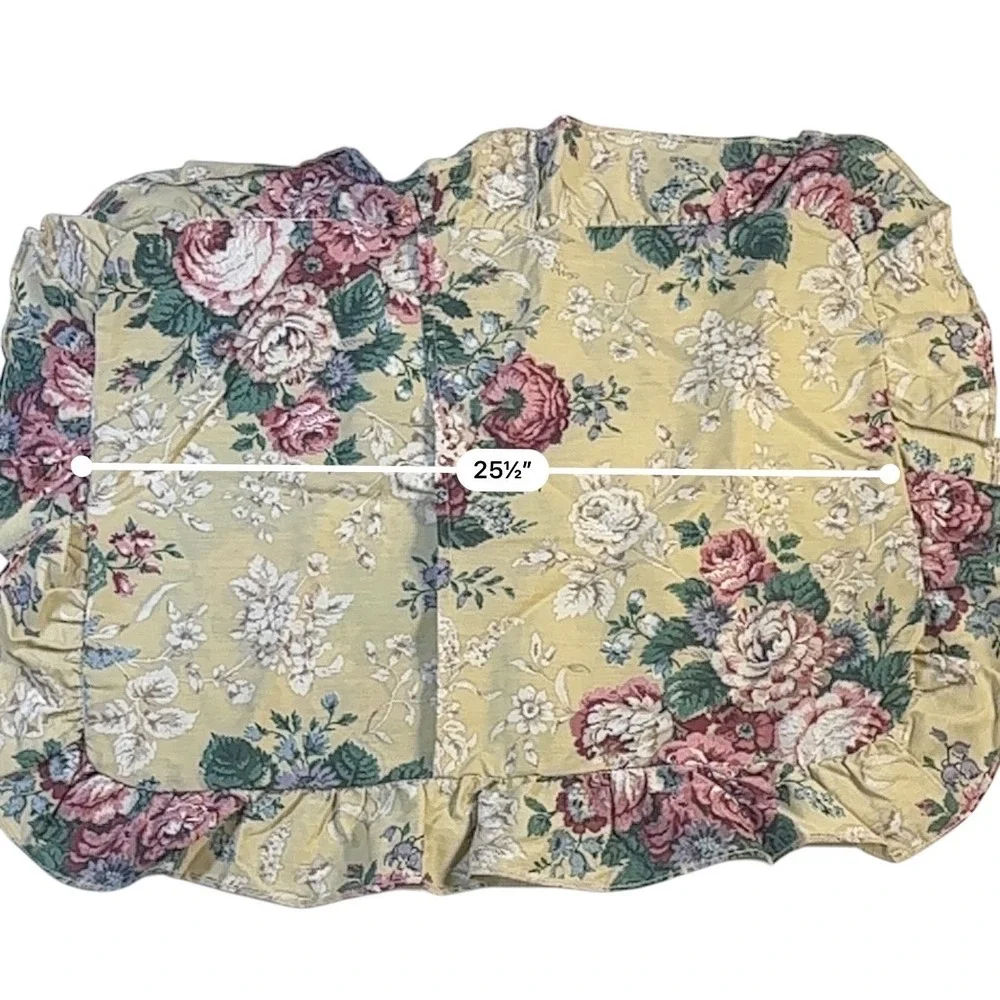Yellow Floral Ruffled Pillow Shams Set of 2 Cottagecore Rose Print VTG